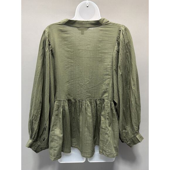Banana Republic Women's Green Flutter Sleeve Blouse Boho Whimsy Lagenlook L - Picture 2 of 8